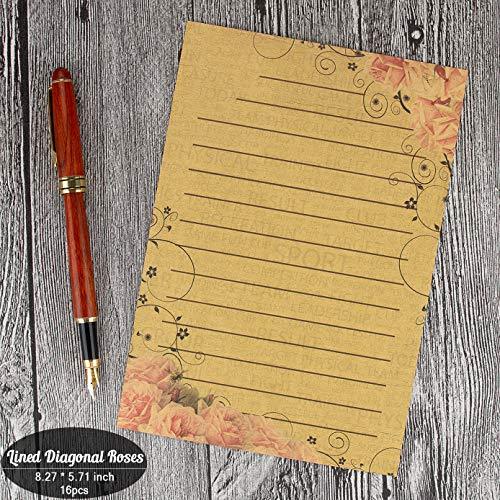 Vintage Stationary Paper + Kraft Envelopes Set with Seal Stickers (64pcs 4 Patterns 8.3 x 5.7 Writing Stationery Papers, 20pcs 2 Colors 7.9 x 4.7 Letter Envelope, 36pcs 2 Styles Rustic Seals) - SHOP NO2CO2