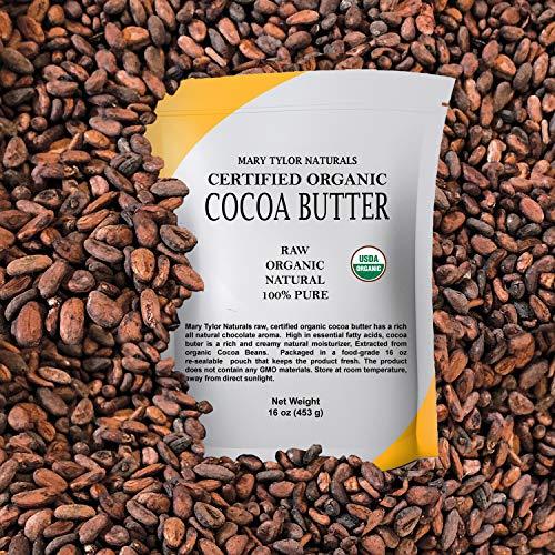 Mary Tylor Naturals Organic Cocoa Butter 1 lb — USDA Certified Raw Unrefined, Non-Deodorized, Rich In Antioxidants — for DIY Recipes, Lip Balms, Lotions, Creams, Stretch Marks - SHOP NO2CO2