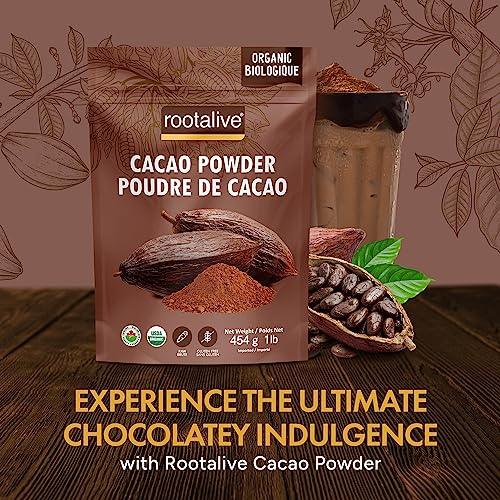 Rootalive Organic Raw Cacao Powder, Premium Cacao Powder from Unroasted Cacao Beans, Unsweetened Cacao Superfood in a Resealable Bag, Rich in Iron, Vegetarian and Gluten-Free, 454 Grams (1 lb) - SHOP NO2CO2