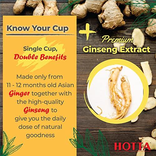 HOTTA Plus Instant Ginger Drink With Ginseng Extract Sore Throat Relaxing Low Sugar Real Asian Ginger Caffeine Free Tea Enjoy Hot or Cold, 10 Sachets - SHOP NO2CO2