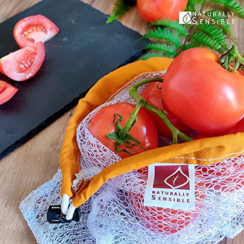 The Original Eco Friendly See Through Washable and Reusable Produce Bags - Soft Premium Lightweight Nylon Mesh Large - 12x14in - Set of 5 (Red, Yellow, Green, Blue, Purple) - SHOP NO2CO2