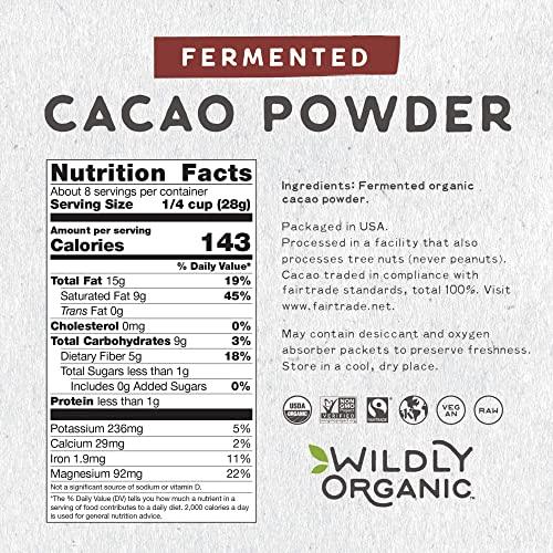 Wildly Organic Fermented Cacao Powder 8 Oz Bag - Organic, Non-Alkalized, Minimally Processed, Raw, Fair Trade, Non-GMO, Kosher, Vegan, Premium Rich Chocolate Flavor | Perfect for Skin, Smoothies, Yogurt, Oatmeal, Chocolate, Fudge, Baking, & Hot Cocoa - SHOP NO2CO2