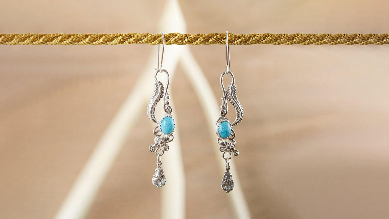 NOVICA Artisan Handmade Turquoise Dangle Earrings Fair Trade Floral of Silver with Natural Sterling Blue Mexico 'Daydream' - SHOP NO2CO2