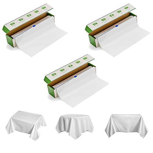 100% Compostable & Biodegradable Tablecloth -Transparent White Disposable Table Cover, Meets ASTMD640 Standards Vincotte OK Certified, Eco-Friendly Recyclable, Plastic Free (3 Rolls, 54"X1080", White) - SHOP NO2CO2