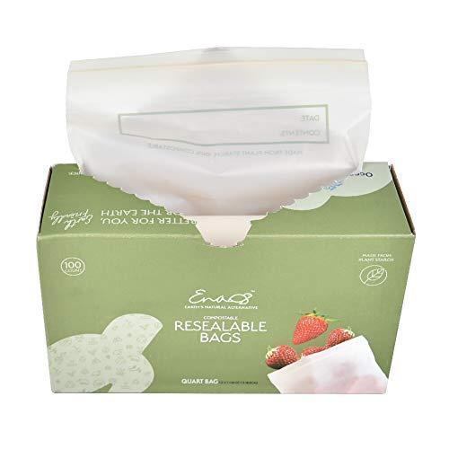 100% Compostable Food Storage Bags [Quart 100 Pack] Eco-Friendly Freezer Bags, Resealable Bags, Heavy-Duty, Reusable, Off-White by Earth's Natural Alternative - SHOP NO2CO2