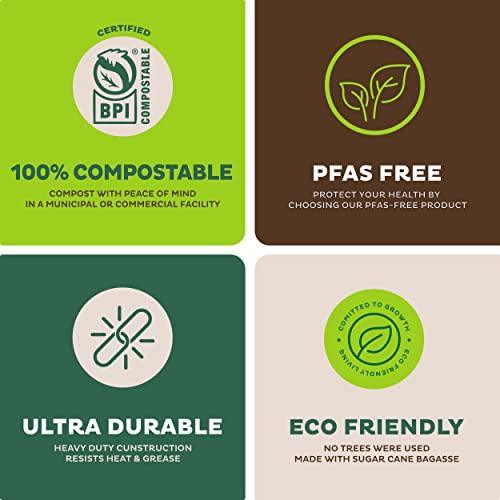 100% Compostable Square Paper Plates [50-Pack] - {PFAS-Free} - {BPI Certified} - [6 Inch] Heavy Duty, Eco-Friendly, Biodegradable Bagasse Dinner Plates - Natural Brown 6" Plate by Stack Man - SHOP NO2CO2