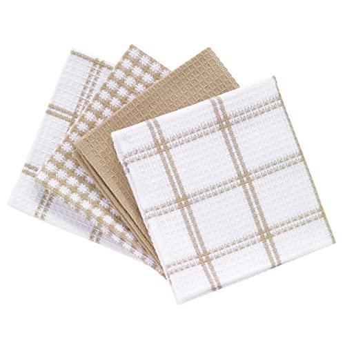 100% Cotton Flat Waffle Dish Cloths for Washing Dishes, 12"x13", 4-Pack, Sand T-fal Textiles - SHOP NO2CO2