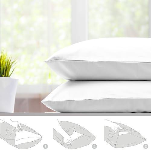 100% Cotton White Pillowcase Set, 400TC Percale Pillowcases, 2Pc King Pillowcase Set, Skin Friendly Cooling Pillowcases, Hotel Luxury Cotton Pillowcases for Christmas Gifting by Purity Home - SHOP NO2CO2