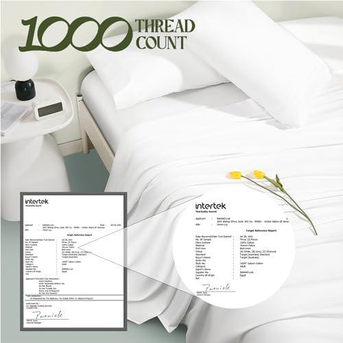 100% Egyptian Cotton Sheets King Size,1000 Thread Count Luxury Heavy Bed Sheets Set,Very Smooth Soft with 17" Deep Pocket Sheets 4 Pc Sets (King, Pearl White) - SHOP NO2CO2