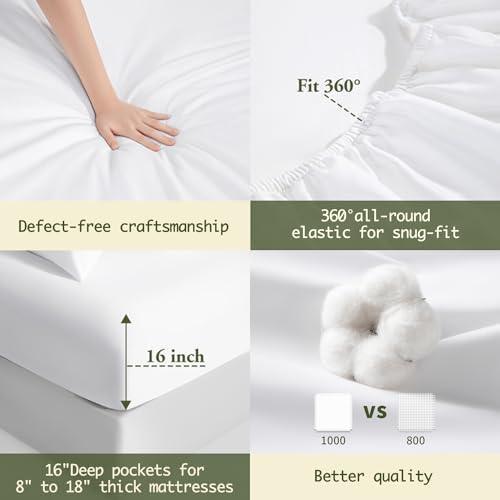 100% Egyptian Cotton Sheets King Size,1000 Thread Count Luxury Heavy Bed Sheets Set,Very Smooth Soft with 17" Deep Pocket Sheets 4 Pc Sets (King, Pearl White) - SHOP NO2CO2