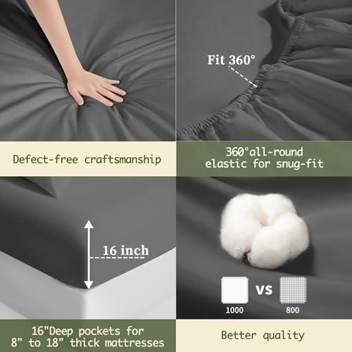 100% Egyptian Cotton Sheets Queen Size,1000 Thread Count Luxury Heavy Bed Sheets Set, Very Smooth Soft with 17" Deep Pocket Sheets 4 Pc Sets (Queen, Charcoal Grey) - SHOP NO2CO2