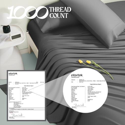 100% Egyptian Cotton Sheets Queen Size,1000 Thread Count Luxury Heavy Bed Sheets Set, Very Smooth Soft with 17" Deep Pocket Sheets 4 Pc Sets (Queen, Charcoal Grey) - SHOP NO2CO2