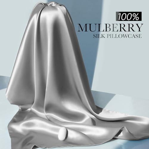 100% Mulberry Silk Pillowcase for Hair and Skin, 22 Momme Natural Silk Pillow Case with Zipper, Both Sided Pure Silk Pillow Cover Gifts for Women Mom Men(Silver Grey, Standard 20''×26'') - SHOP NO2CO2