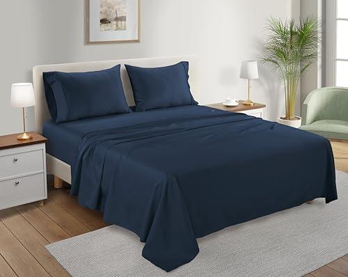 100% Organic Cotton King Size Sheets Set - 4 Pc King Sheet Set, Luxurious Sateen Weave, Cooling Sheets King, Breathable King Size Bed Sheets, GOTS Certified, Deep Pocket King Sheet Set - Dark Denim - SHOP NO2CO2