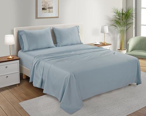 100% Organic Cotton Queen Sized Sheets, 4Pc Bed Sheets Queen Size, Cooling Sheets, Soft, Breathable Queen Size bed Sheet Set, GOTS certified Silky Sateen Sheets, Deep Pocket Queen Sheets - Light Blue - SHOP NO2CO2