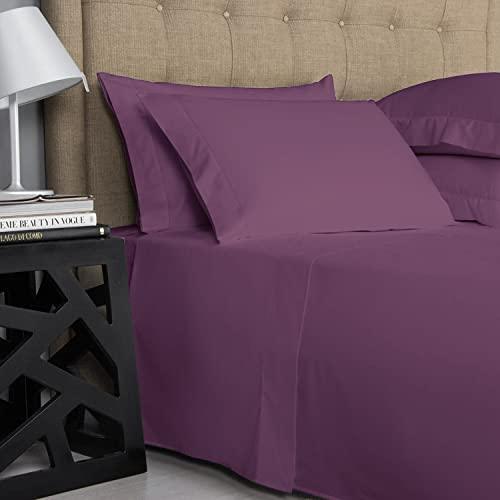 1000-Thread-Count 100% Pure Cotton Bed Sheets -4 Pc King Size Plum Sheet Set, Single Ply Long Staple Combed Cotton Yarns, Best Luxury Sateen Weave, Fits Mattress Upto 17'' Deep Pocket - SHOP NO2CO2