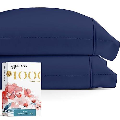 1000 Thread Count Egyptian Cotton Pillow Cases, Navy Blue King Pillowcase Set of 2, Longstaple Combed Pure Natural Cotton Pillows for Sleeping, Soft & Silky Sateen Weave Bed Pillow Cover - SHOP NO2CO2