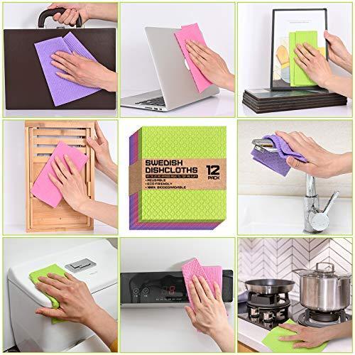 12 PCS CFQ Swedish Dishcloths Cellulose Sponge Cloth, Environmentally Friendly and Odorless Reusable Kitchen Cleaning Cloth, Absorbent Dishcloth and Dish Towel Set (12 Dishcloths-Assorted) - SHOP NO2CO2