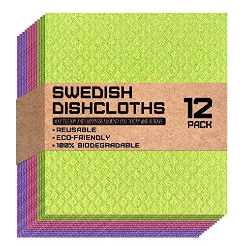 12 PCS CFQ Swedish Dishcloths Cellulose Sponge Cloth, Environmentally Friendly and Odorless Reusable Kitchen Cleaning Cloth, Absorbent Dishcloth and Dish Towel Set (12 Dishcloths-Assorted) - SHOP NO2CO2