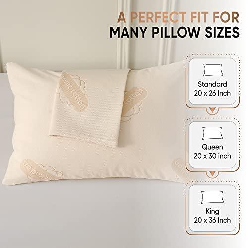 2-Pack Deluxe Organic Cotton Pillow Protectors - Standard - GOTS Certified Cotton, Waterproof, Zippered Encasement, Allergy-Resistant Pillow Covers, Soft Knit Fabric, 200 GSM, Secure Pillowcases - SHOP NO2CO2