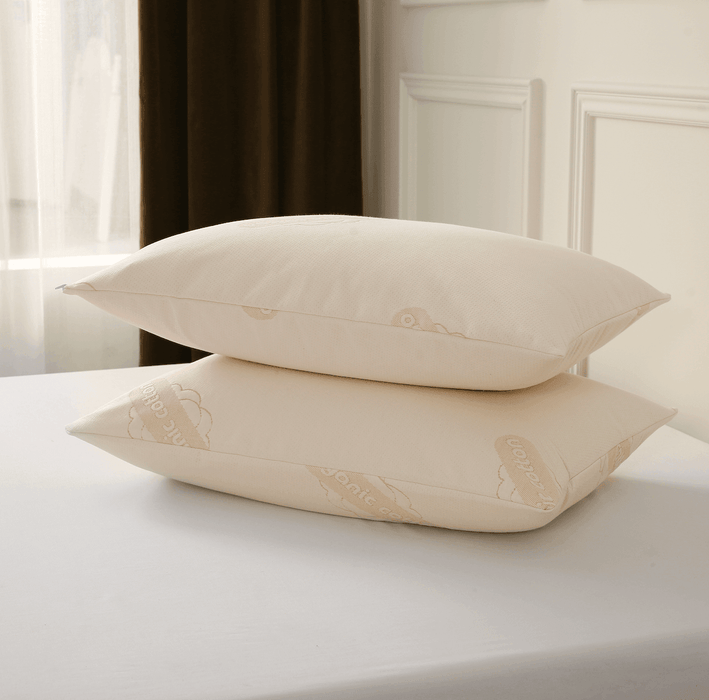 2-Pack Deluxe Organic Cotton Pillow Protectors - Standard - GOTS Certified Cotton, Waterproof, Zippered Encasement, Allergy-Resistant Pillow Covers, Soft Knit Fabric, 200 GSM, Secure Pillowcases - SHOP NO2CO2