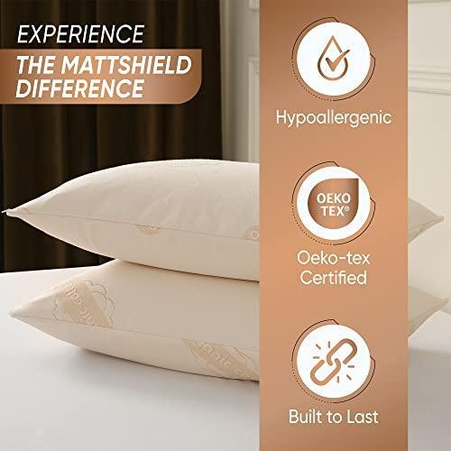 2-Pack Deluxe Organic Cotton Pillow Protectors - Standard - GOTS Certified Cotton, Waterproof, Zippered Encasement, Allergy-Resistant Pillow Covers, Soft Knit Fabric, 200 GSM, Secure Pillowcases - SHOP NO2CO2