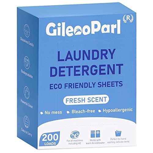 200-loads Eco Laundry Detergent Sheets - Fresh Scent - for Home/Travel/Apartment/Dorm - Gileooparl Plastic Free Liquidless Laundry Detergent Strips - 200 Count - SHOP NO2CO2