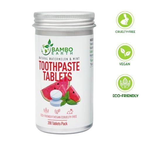 200 Pack Natural Toothpaste Tablet Bits - Chewable Mouthwash Whitening Burts Bees Bite Tablets for Teeth SLS & Fluoride Free Eco & Travel Friendly with Zero Waste Packaging - Mint & (Watermelon) - SHOP NO2CO2