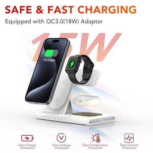 3 in 1 Foldable Charging Station for Apple Products,Fast Wireless Charger Travel Dock Adapter&Light for iPhone 15/14/13/12/11/X/XS/XR 8,iWatch Ultra2/9/Ultra/8/7/6/SE/5/4/3,Air Pods 3/2/Pro/2 (White) - SHOP NO2CO2