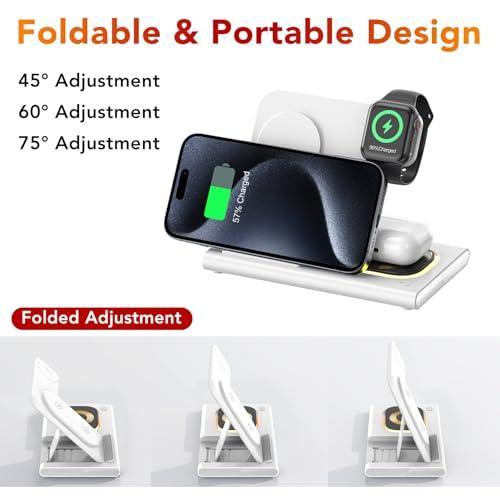 3 in 1 Foldable Charging Station for Apple Products,Fast Wireless Charger Travel Dock Adapter&Light for iPhone 15/14/13/12/11/X/XS/XR 8,iWatch Ultra2/9/Ultra/8/7/6/SE/5/4/3,Air Pods 3/2/Pro/2 (White) - SHOP NO2CO2