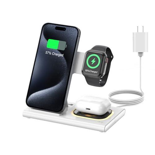 3 in 1 Foldable Charging Station for Apple Products,Fast Wireless Charger Travel Dock Adapter&Light for iPhone 15/14/13/12/11/X/XS/XR 8,iWatch Ultra2/9/Ultra/8/7/6/SE/5/4/3,Air Pods 3/2/Pro/2 (White) - SHOP NO2CO2