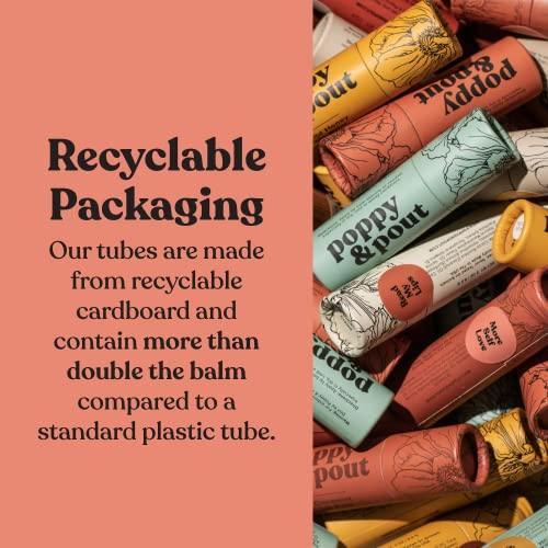 3pk in Gift Box | Poppy & Pout 100% Natural Lip Balm, Sustainable Cardboard Tubes, Handmade, Cruelty Free | Beeswax, Vitamin E, Organic Coconut Oil (Warm Flavors) - SHOP NO2CO2