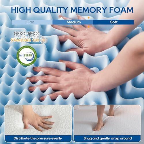 4 Inch 7-Zone Memory Foam Mattress Topper Full with 100% Bamboo Rayon Cover, Cooling Gel-Infused Swirl Egg Crate Memory Foam, Standard 100 by Oeko-TEX Certified, Blue - SHOP NO2CO2