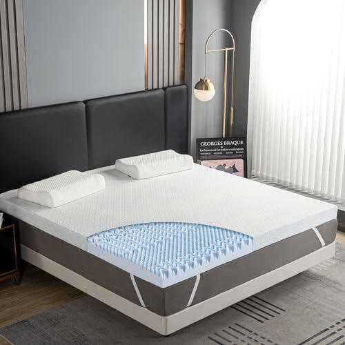 4 Inch 7-Zone Memory Foam Mattress Topper Full with 100% Bamboo Rayon Cover, Cooling Gel-Infused Swirl Egg Crate Memory Foam, Standard 100 by Oeko-TEX Certified, Blue - SHOP NO2CO2