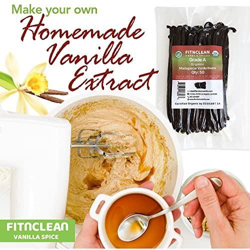 50 Organic Grade A Madagascar Vanilla Beans. Certified USDA Organic. ~5" by FITNCLEAN VANILLA. Bulk for Extract and all things Vanilla. Fresh Bourbon NON-GMO Pods - SHOP NO2CO2