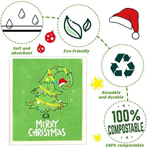 6 Pieces Christmas Swedish Dishcloths Set Soft Absorbent Christmas Cleaning Cloths Washable Kitchen Dishcloths Quick Drying Swedish Dish Cloth Xmas Kitchen Home Reusable Cleaning Cloths Towels - SHOP NO2CO2