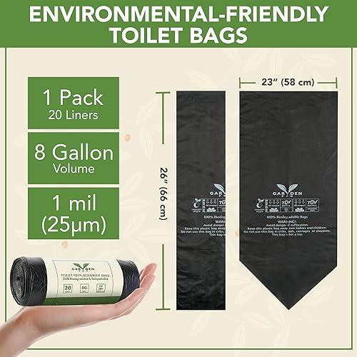 6 PK - Portable Toilet Replacement Bags | 20 Liners, 8 Gallon 100% Compostable for Camping | OK Compost Home Certified, Plastic Free - SHOP NO2CO2