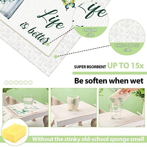 8 Pcs Swedish Kitchen Dishcloths Soft Swedish Kitchen Cloths for Kitchen Reusable Dish Towels Absorbent and Fast Dry Kitchen Washcloths for Dishes Reusable Washcloths Washable Cleaning Wipes (Leaves) - SHOP NO2CO2