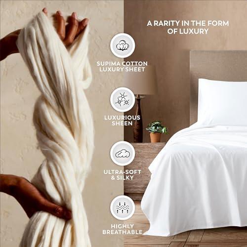 800-Thread-Count 100% Cotton Sheets, 4 Piece Set, Full Ivory Sheets, Sateen Weave, 4 Piece Hotel Luxury Supima Cotton, Ultra Soft & Silky Sheets, Elasticized Deep Pocket Lightweight Sheet Set - SHOP NO2CO2