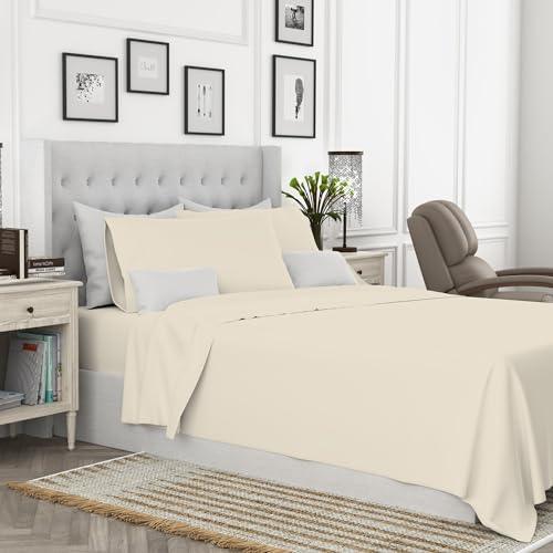 800-Thread-Count 100% Cotton Sheets, 4 Piece Set, Full Ivory Sheets, Sateen Weave, 4 Piece Hotel Luxury Supima Cotton, Ultra Soft & Silky Sheets, Elasticized Deep Pocket Lightweight Sheet Set - SHOP NO2CO2