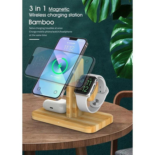 Wireless Charger Eco-friendly Bamboo 3 In 1 Fast Charging Qi 15w/5w/3w Magnetic 3 In 1 Wireless Charger Pad3 In 1 Wireless - SHOP NO2CO2