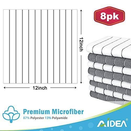 AIDEA Dish Cloth Microfiber-8PK, 12”x12”, Microfiber Cleaning Cloth, Super Soft and Absorbent, Multi-Purpose Microfiber Dish Rags for Kitchen-White/Grey - SHOP NO2CO2