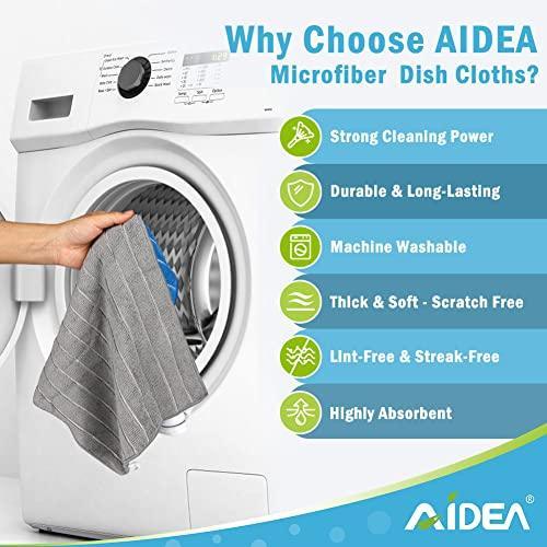 AIDEA Dish Cloth Microfiber-8PK, 12”x12”, Microfiber Cleaning Cloth, Super Soft and Absorbent, Multi-Purpose Microfiber Dish Rags for Kitchen-White/Grey - SHOP NO2CO2