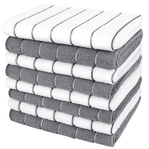 AIDEA Dish Cloth Microfiber-8PK, 12”x12”, Microfiber Cleaning Cloth, Super Soft and Absorbent, Multi-Purpose Microfiber Dish Rags for Kitchen-White/Grey - SHOP NO2CO2