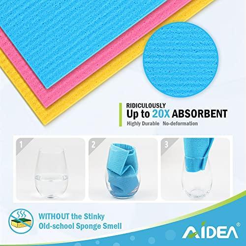 AIDEA Dish Cloth Swedish - Pack of 50, Cellulose Sponge Cloths, Absorbent Friendly Reusable Dish Rags, Dishcloths for Kitchen, and Dish Rag - 7" x 9" - SHOP NO2CO2