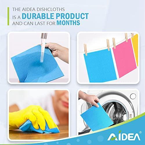 AIDEA Dish Cloth Swedish - Pack of 50, Cellulose Sponge Cloths, Absorbent Friendly Reusable Dish Rags, Dishcloths for Kitchen, and Dish Rag - 7" x 9" - SHOP NO2CO2