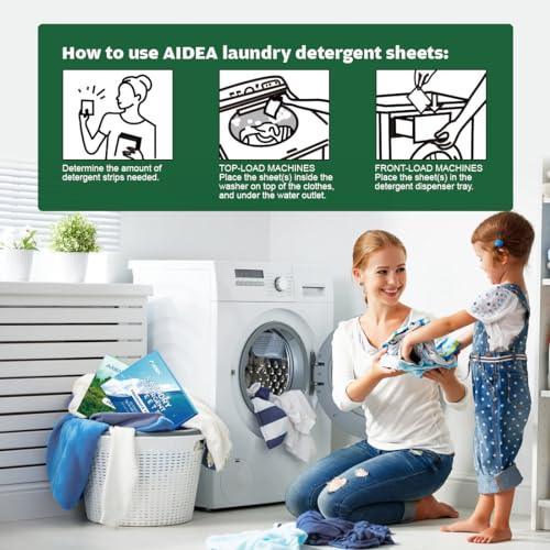 AIDEA Laundry Detergent Sheets, Eco-Friendly Laundry Detergent, Washer Sheets Detergent, No Plastic Jug, Laundry Soap Sheets For Travel, Home Washing, Fresh Scent-(160 Loads) 80 Sheets - SHOP NO2CO2