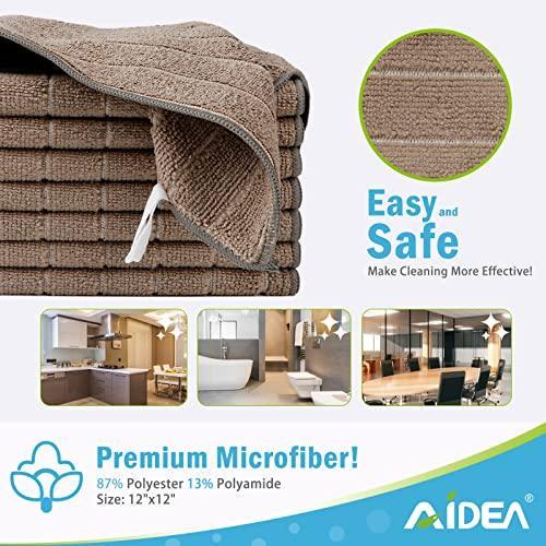 AIDEA Microfiber Cleaning Cloth-8PK, 12”x12”, Soft, Absorbent, Multi-Purpose Microfiber Cleaning Rags for House Kitchen Bathroom-Brown - SHOP NO2CO2