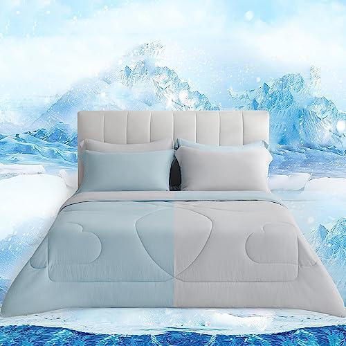 AIKOFUL Cooling Summer Blanket,Lightweight Cooling Comforter for Hot Sleepers and Night Sweats,Reversible Cooling Quilt,Breathable Lyocell™ Blended Fabric,Machine Washable(Aqua/Light Gray,106”x90”) - SHOP NO2CO2