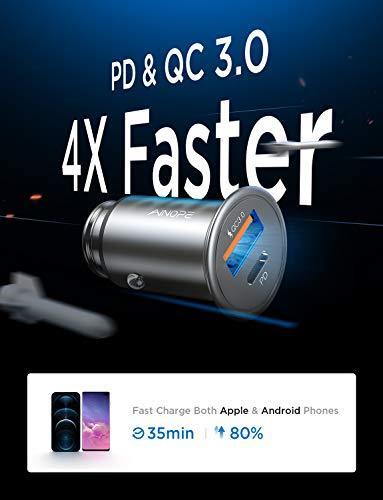 AINOPE USB C Car Charger Super Mini All Metal 36W Fast USB Car Charger PD&QC 3.0 Dual Port Car Adapter Compatible with iPhone 12/12 Pro/Max/Mini/iPhone 11/Pro/Max/XR/XS/Max/8, Galaxy S21/20/10-Silver - SHOP NO2CO2